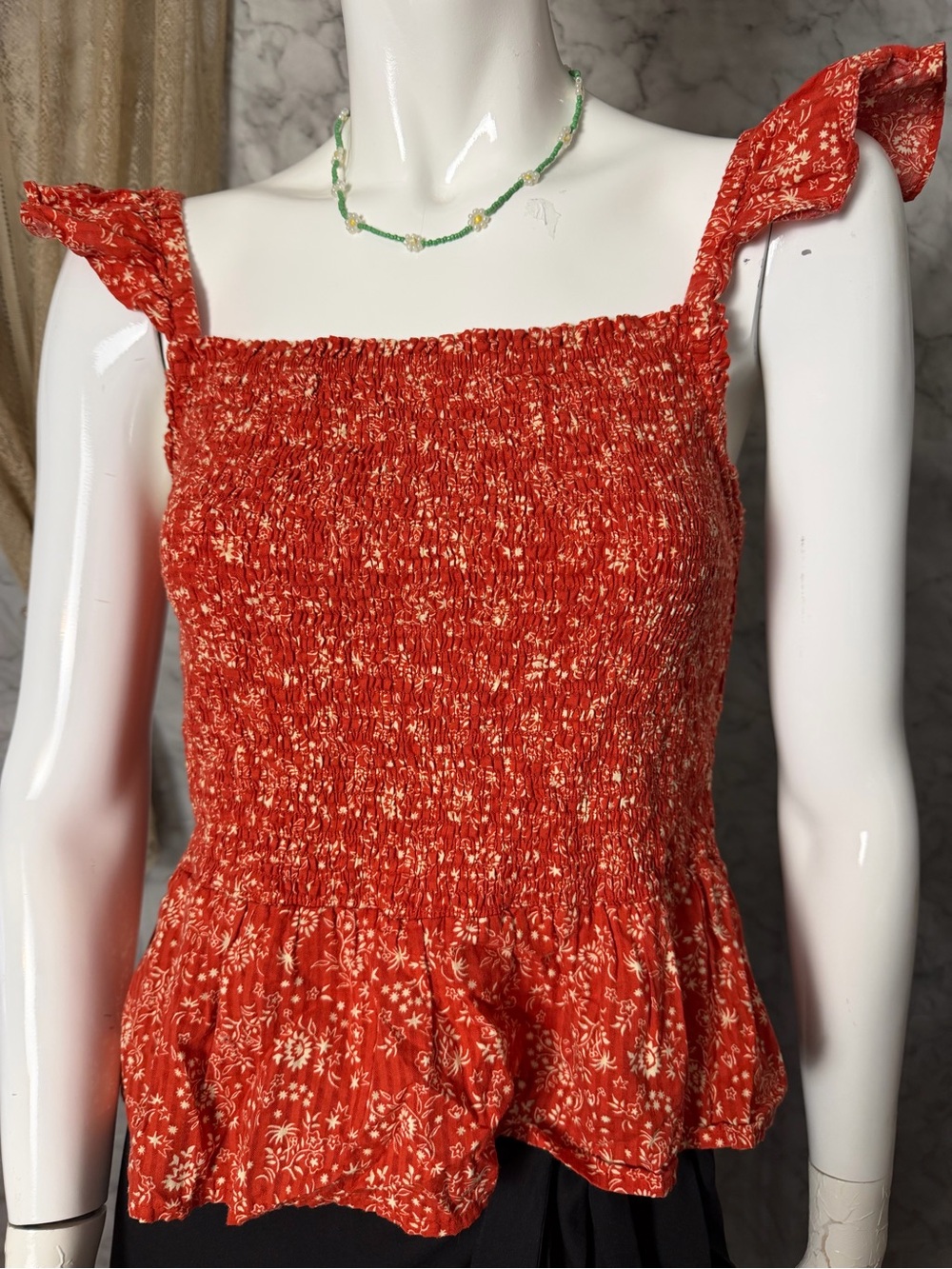 Madewell Lucie Chili Piazza Peplum Smocked Top 8 Burnt Orange Feminine Prairie